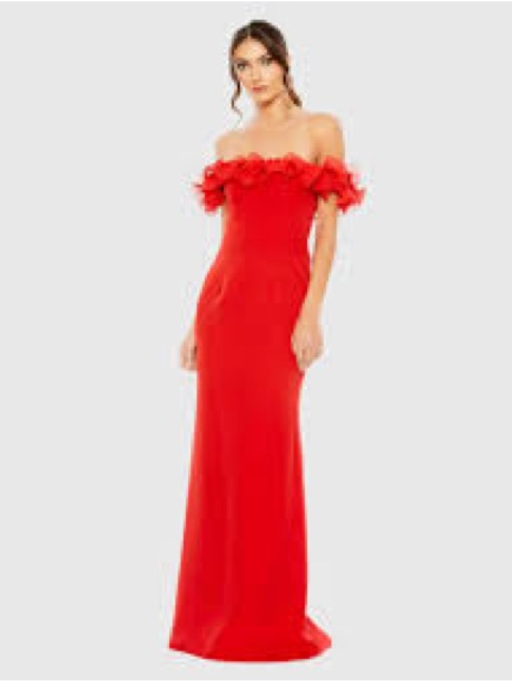 NWT Ieena Mac Duggal Off-the-Shoulder Ruffle Column Gown Red MSRP $458 Size 6